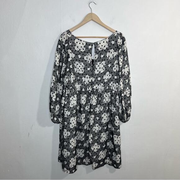 ANTHROPOLOGIE by Jane Black White Textured Floral Babydoll Dress Size 16 - Picture 5 of 16